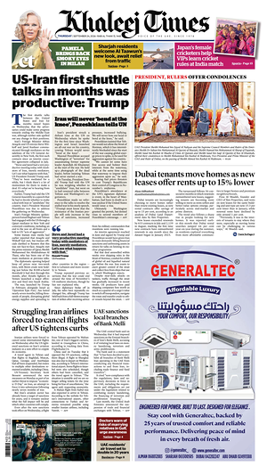 Prima pagina Khaleej Times di oggi - Quotidiano estero
