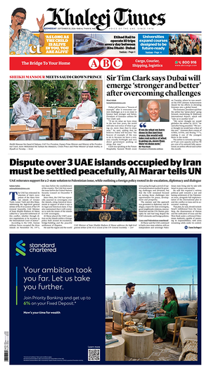 Prima pagina Khaleej Times di oggi - Quotidiano estero