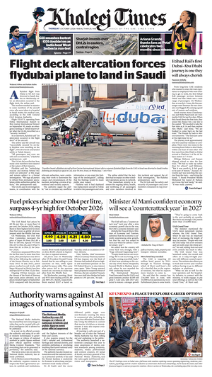 Prima pagina Khaleej Times di oggi - Quotidiano estero