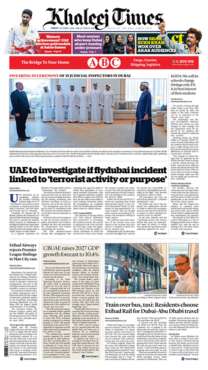 Prima pagina Khaleej Times di oggi - Quotidiano estero