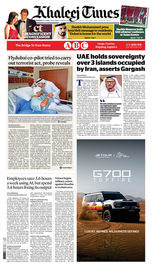 Prima pagina Khaleej Times di oggi - Quotidiano estero