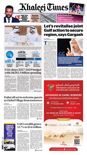 Prima pagina Khaleej Times di oggi - Quotidiano estero