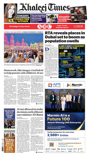 Prima pagina Khaleej Times di oggi - Quotidiano estero