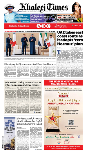 Prima pagina Khaleej Times di oggi - Quotidiano estero