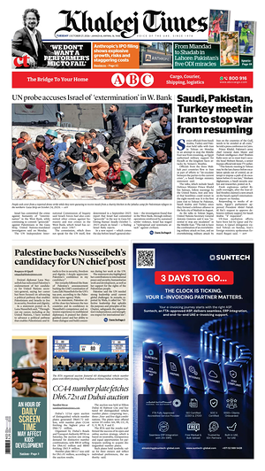 Prima pagina Khaleej Times di oggi - Quotidiano estero