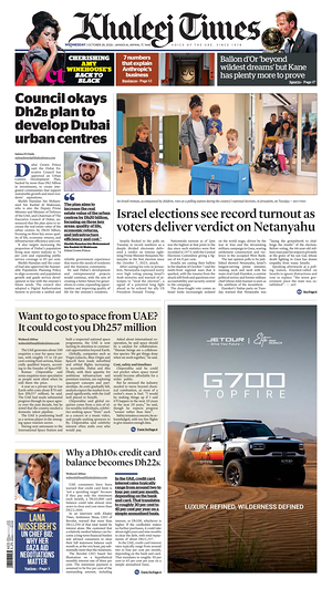 Prima pagina Khaleej Times di oggi - Quotidiano estero