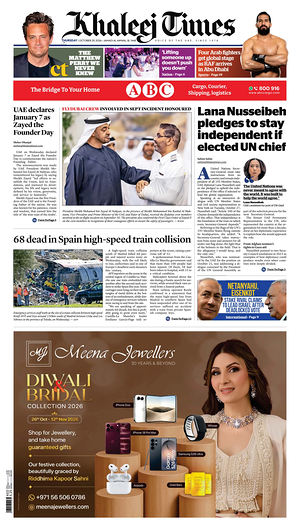 Prima pagina Khaleej Times di oggi - Quotidiano estero