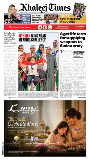 Prima pagina Khaleej Times di oggi - Quotidiano estero