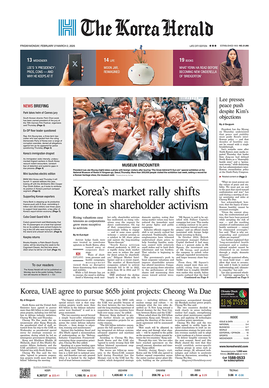 Prima pagina The Korea Herald di oggi - Edicola 27 Febbraio 2026