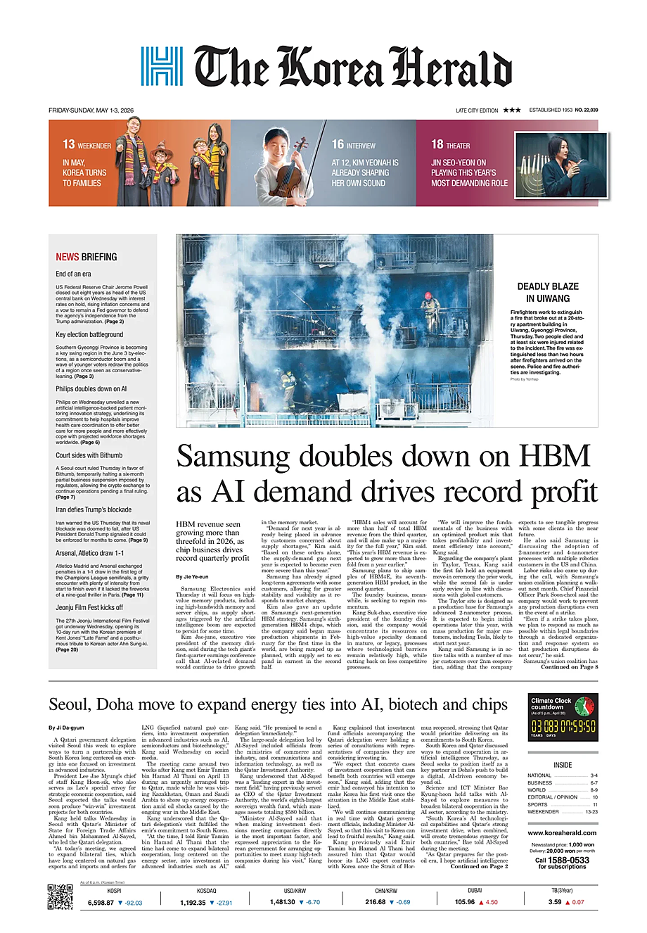 Portada The Korea Herald de hoy - Quiosco 1 mayo 2026