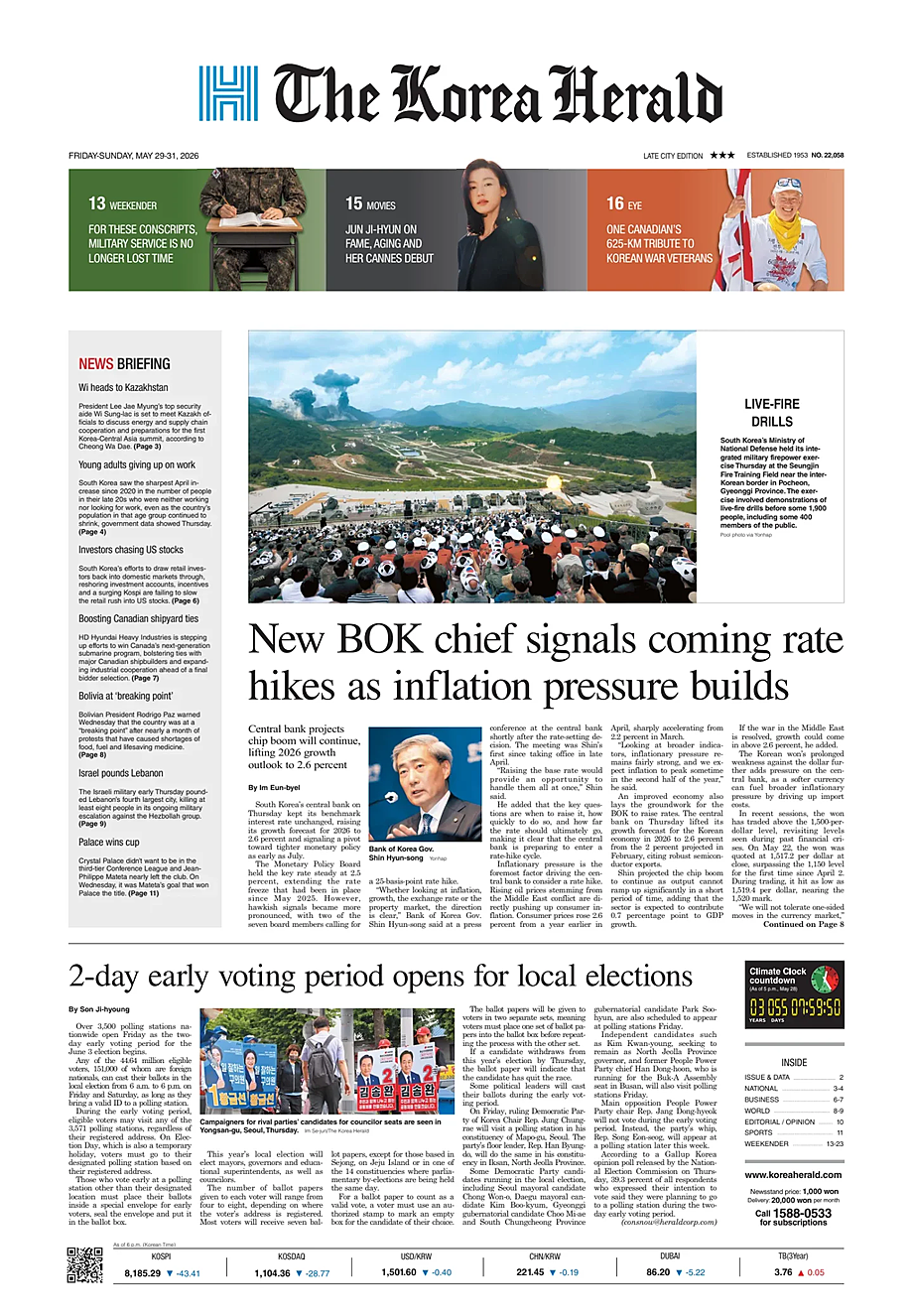 Prima pagina The Korea Herald di oggi - Edicola 29 Maggio 2026