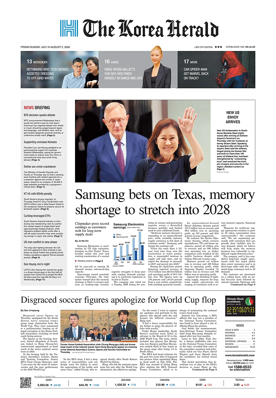 Portada The Korea Herald de hoy - Quiosco 31 julio 2026