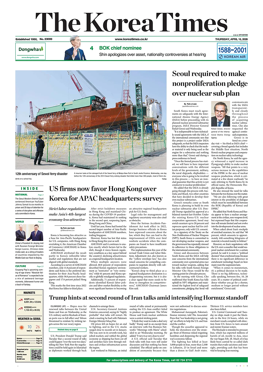 Prima pagina The Korea Times di oggi - Edicola 16 Aprile 2026