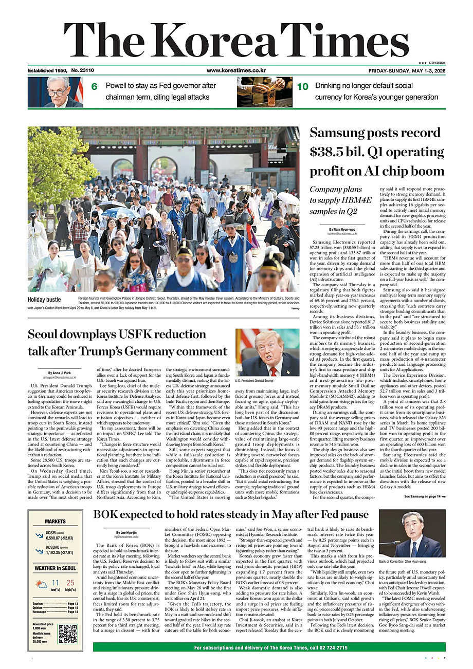 Portada The Korea Times de hoy - Quiosco 1 mayo 2026