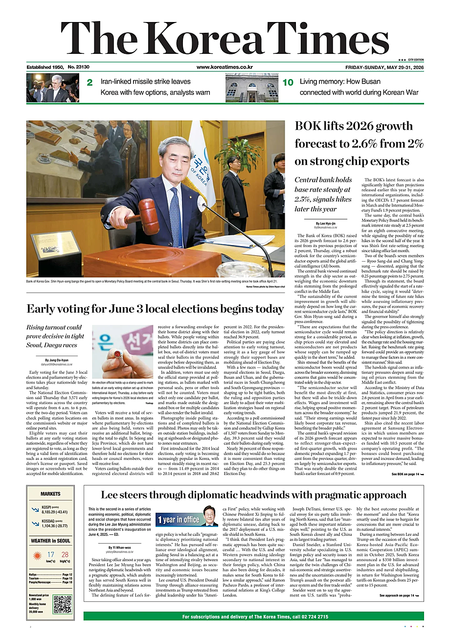 Prima pagina The Korea Times di oggi - Edicola 29 Maggio 2026