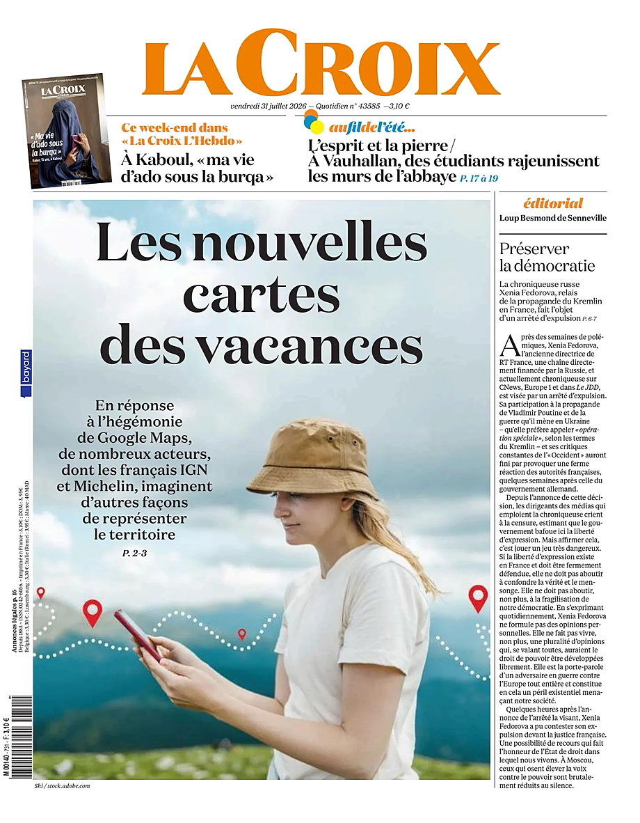 Une de La Croix du jour - Presse 31 juillet 2026
