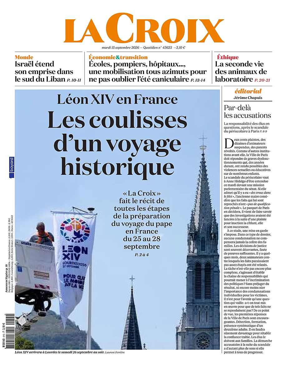Une de La Croix du jour - Presse 15 septembre 2026