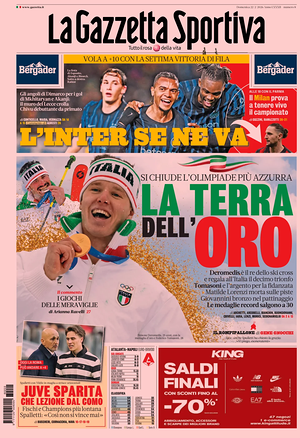Prima pagina La Gazzetta dello Sport di oggi - Quotidiano sport