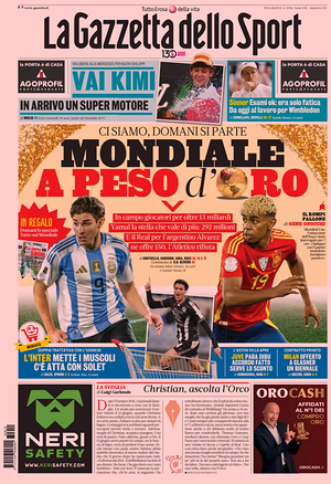 Prima pagina La Gazzetta dello Sport di oggi - Quotidiano sport