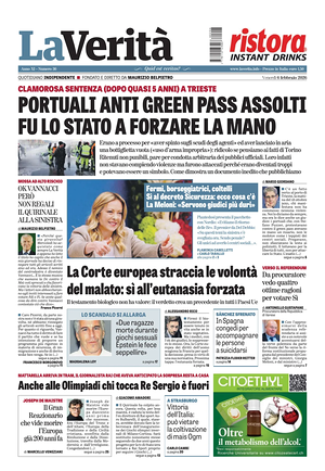 Prima pagina La VeritÃ  di oggi - Quotidiano nazionale
