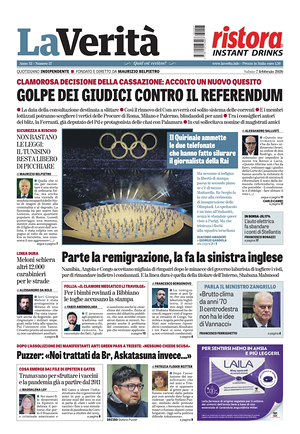 Prima pagina La VeritÃ  di oggi - Quotidiano nazionale