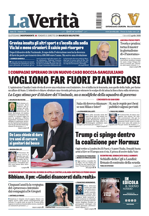 Prima pagina La VeritÃ  di oggi - Quotidiano nazionale