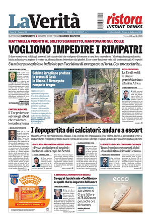 Prima pagina La VeritÃ  di oggi - Quotidiano nazionale