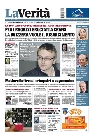 Prima pagina La VeritÃ  di oggi - Quotidiano nazionale