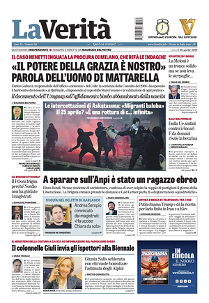 Prima pagina La VeritÃ  di oggi - Quotidiano nazionale