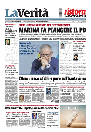 Prima pagina La Verità di oggi - Quotidiano nazionale