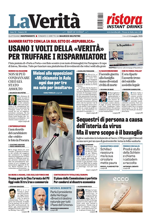 Prima pagina La Verità di oggi - Quotidiano nazionale