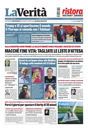Prima pagina La Verità di oggi - Quotidiano nazionale
