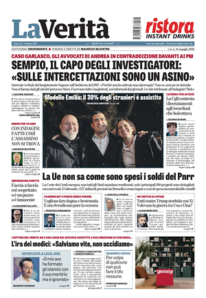 Prima pagina La Verità di oggi - Quotidiano nazionale