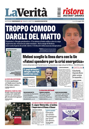 Prima pagina La Verità di oggi - Quotidiano nazionale