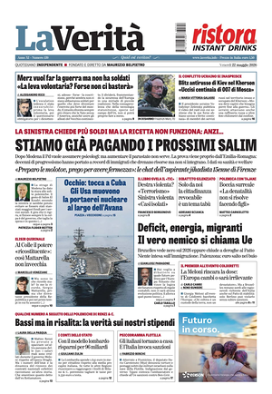 Prima pagina La Verità di oggi - Quotidiano nazionale
