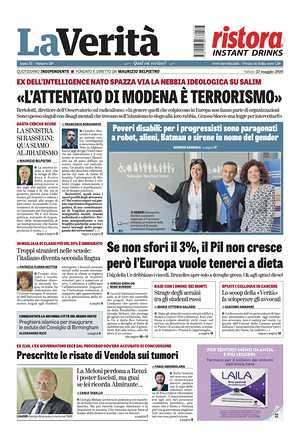 Prima pagina La Verità di oggi - Quotidiano nazionale