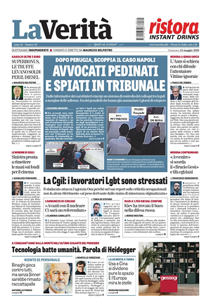 Prima pagina La Verità di oggi - Quotidiano nazionale