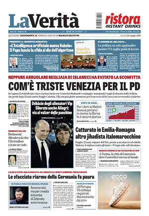 Prima pagina La Verità di oggi - Quotidiano nazionale