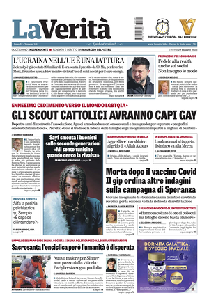 Prima pagina La Verità di oggi - Quotidiano nazionale