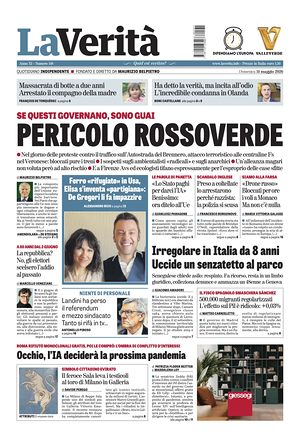 Prima pagina La Verità di oggi - Quotidiano nazionale