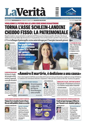 Prima pagina La Verità di oggi - Quotidiano nazionale