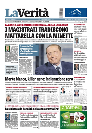 Prima pagina La Verità di oggi - Quotidiano nazionale