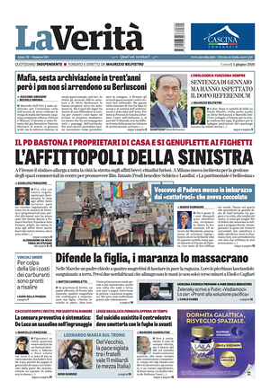 Prima pagina La Verità di oggi - Quotidiano nazionale