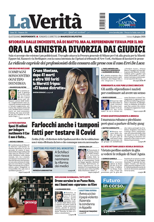 Prima pagina La Verità di oggi - Quotidiano nazionale