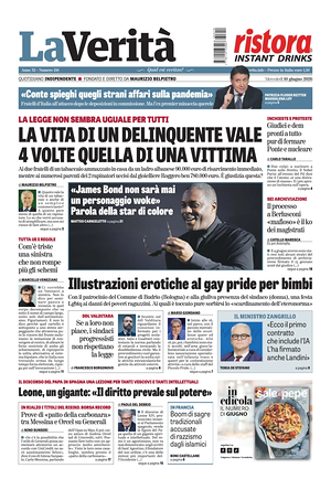 Prima pagina La Verità di oggi - Quotidiano nazionale