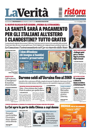 Prima pagina La Verità di oggi - Quotidiano nazionale
