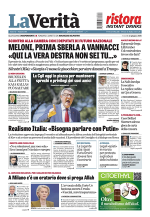 Prima pagina La Verità di oggi - Quotidiano nazionale