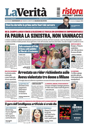 Prima pagina La Verità di oggi - Quotidiano nazionale