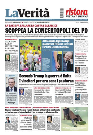 Prima pagina La Verità di oggi - Quotidiano nazionale