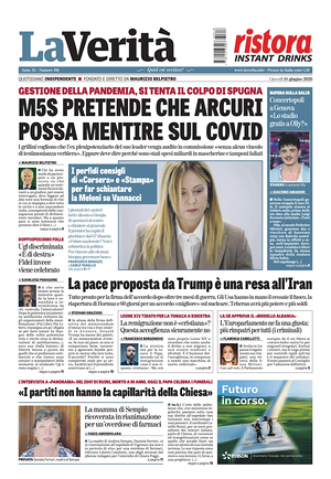 Prima pagina La Verità di oggi - Quotidiano nazionale